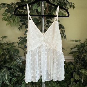 White Swiss Dot V-neckline Babydoll Cami Top